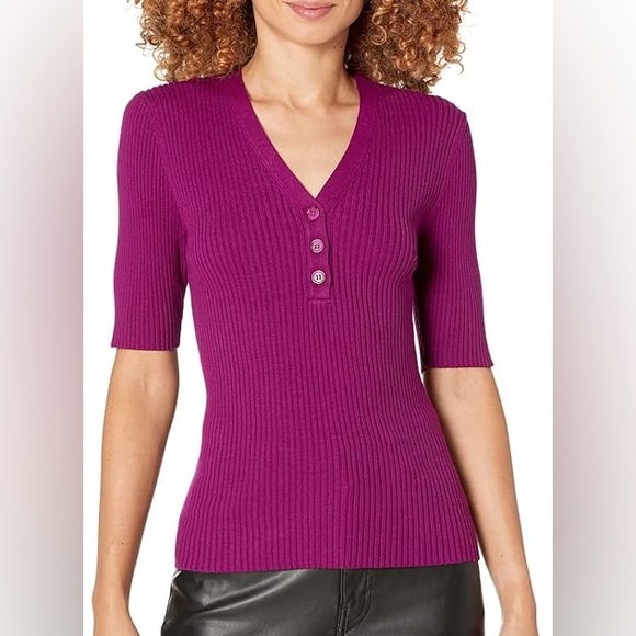 Michael Stars Tops - Michael Stars Jeanny Knit Henley Short Sleeve Plum Purple V Neck Top Size Medium
